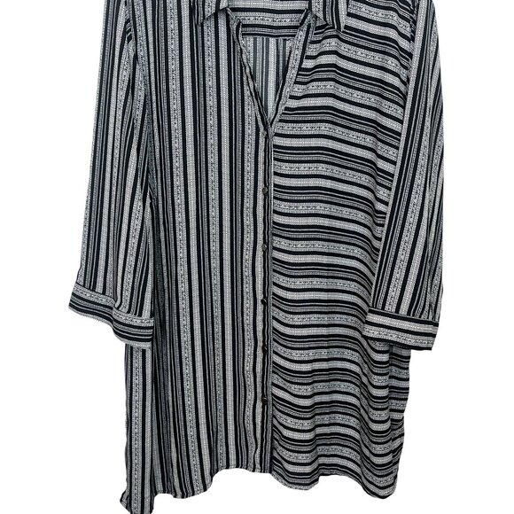 NY Collection Plus Size 3X Black White Striped Button Down Tunic Blouse Work - Picture 4 of 10
